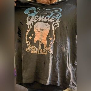 fender guitar T-shirt with stylistic holes